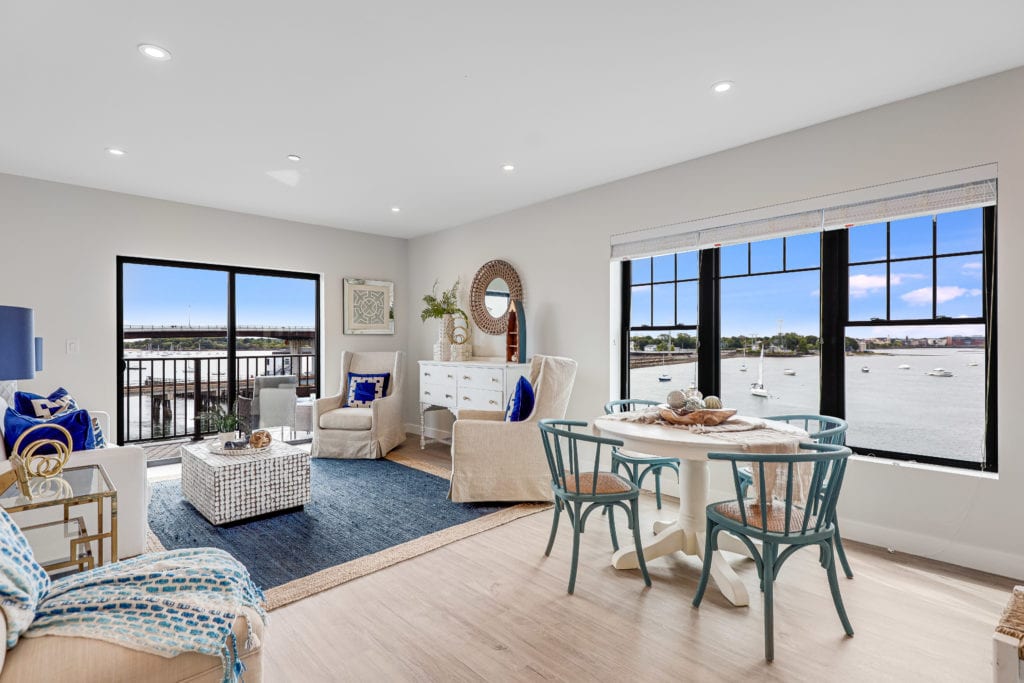 living room with water view